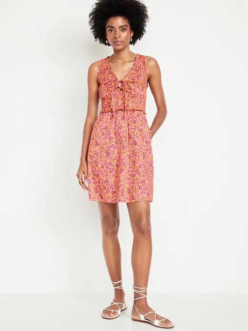 Old Navy Pink Orange Floral Tie-Front Sundress